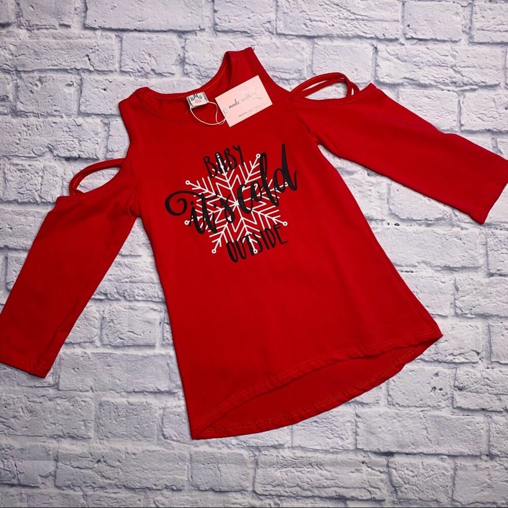 NEW Mia Belle Girls ‘Baby It’s Cold Outside’ Cold Shoulder Christmas Top